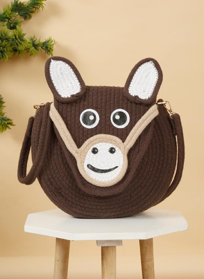FABINALIV Brown Cartoon Design Macrame Braided Cotton Sling Bag (FLHB-1019-Brown) - Image 3